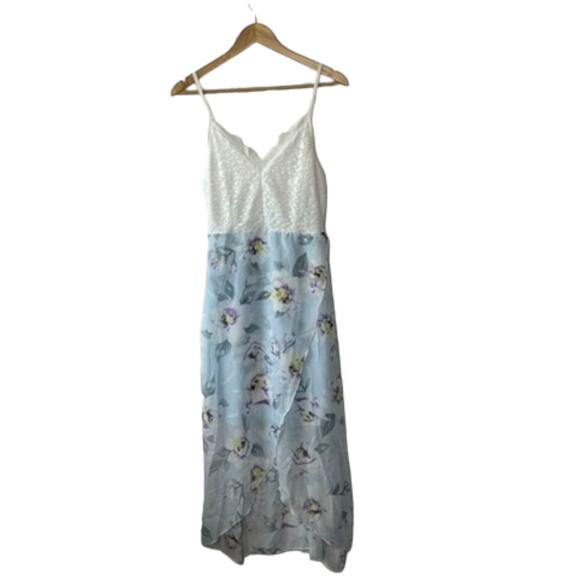 Shein Blue Floral Contrast Lace Floral Print Tulip Hem Cami Dress Sz Medium NEW - Picture 2 of 12